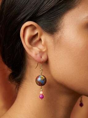 Artisan Rust Cloisonné Double Hand Wrapped Mother of Pearl Earrings 1